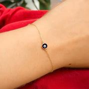 18k Real Gold Evil Eye Bracelet • Blue Evil Eye Nazar Charm on Dainty Gold Chain • protection, good luck, health, wealth, for women and men