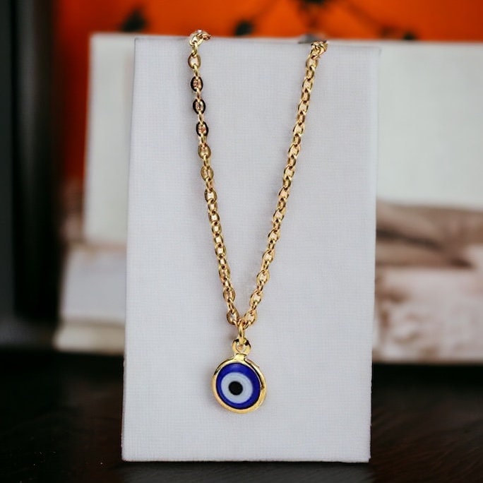 18k Real Gold Evil Eye Necklace • Blue Evil Eye Nazar Charm on Dainty Gold Chain • protection, good luck, health, wealth, for women and men